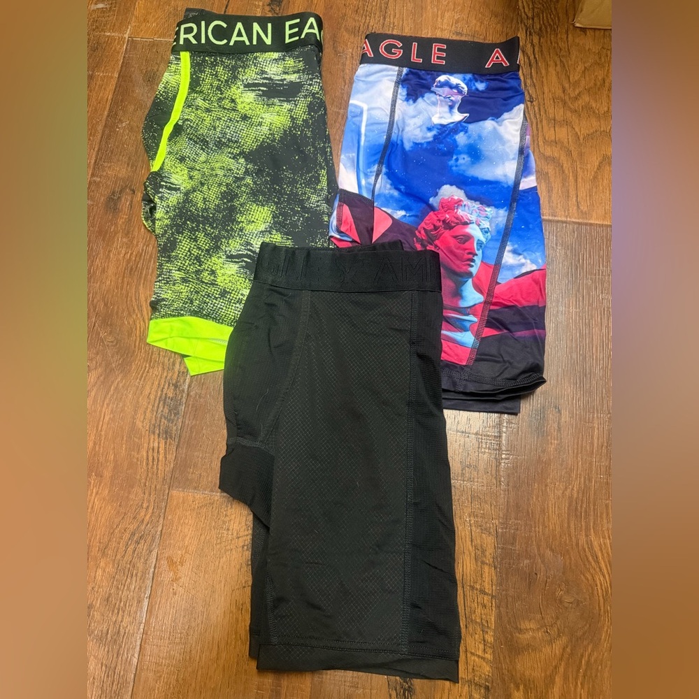 Three vintage AE flex boxerbriefs.  Size small.  9”